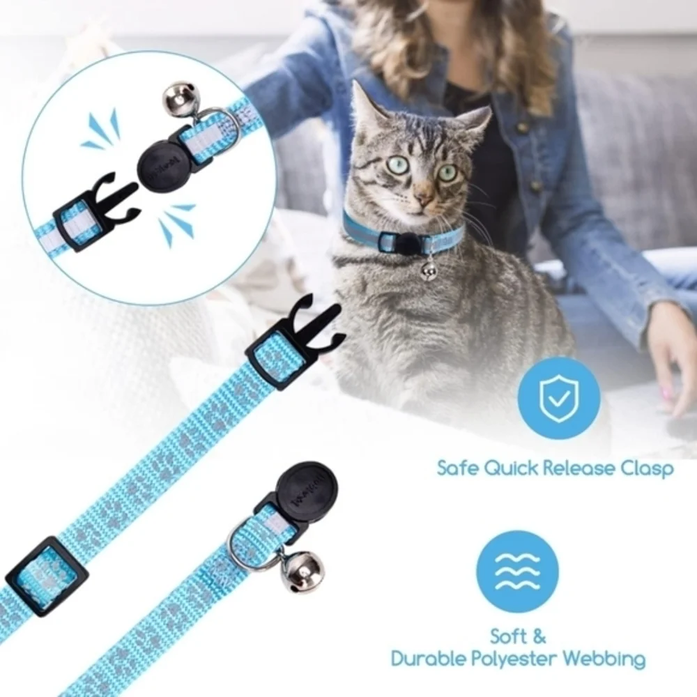 Reflective Adjustable Breakaway Cat Collar‎ Nylon Strip Sky Blue